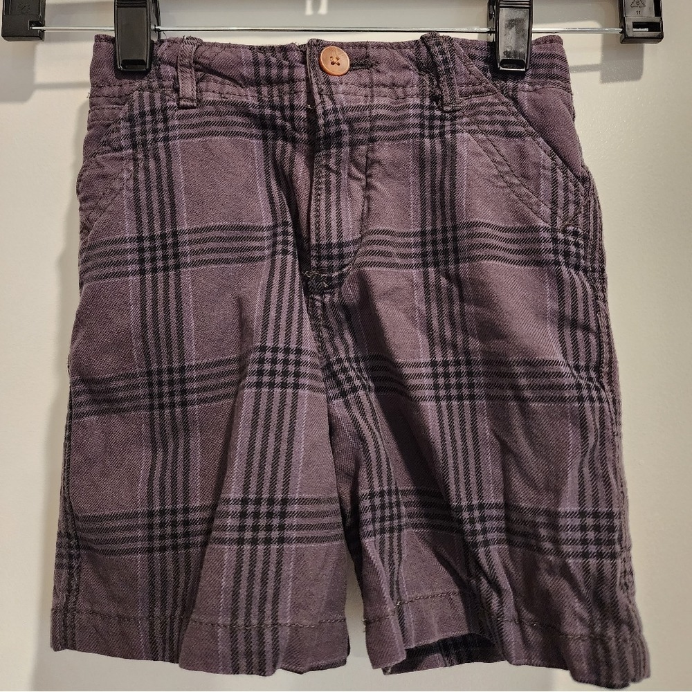 Kid's 24M The Children's Place Plaid‎ Shorts Black Button Holiday Preppy